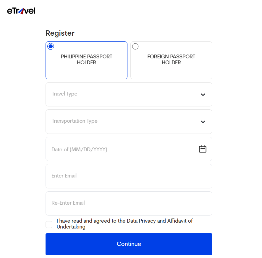 eTravel Philippines website screenshot